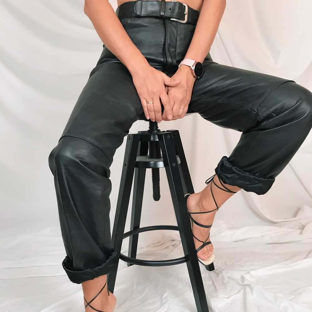 Leather pants | Vintage high waisted real black leather trousers